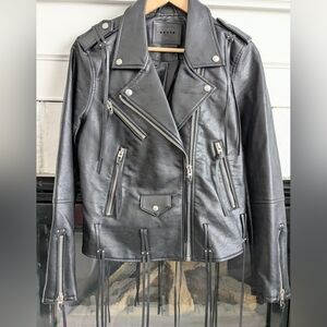 NWOT BLANKNYC Black VEGAN Leather Fringe Moto Jacket M Biker Festival